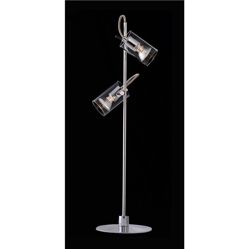 LAMPA STOŁOWA SREBRNA NA DWA HALOGENYWYMIARY:WYSOKOŚĆ H-66CMŚREDNICA PODSTAWY D-16CMŹRÓDŁO ŚWIATŁA: 2 x 35W GU10