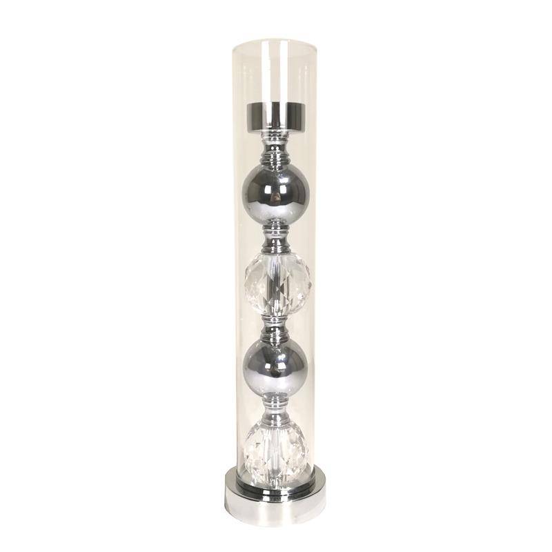 WYSOKI SREBRNY ŚWIECZNIK NA ŚWIECE TYPU TEALIGHTS W CYLINDRZE Z OZDOBNYMI KULKAMI