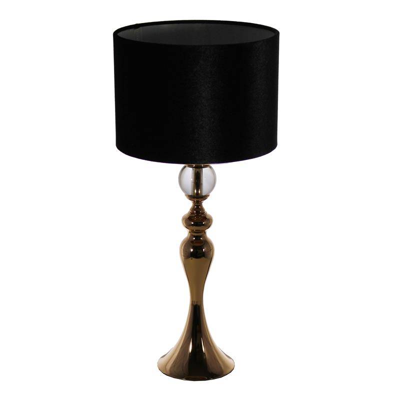 LAMPA ZŁOTA MNIEJSZA Z CZARNYM ABAŻUREM WYMIARY:WYSOKOŚĆ LAMPY Z ABAŻUREM H = 55 CM WYSOKOŚĆ  H-44CMŚREDNICA PODSTAWY D-13CMŹRÓDŁO ŚWIATŁA E