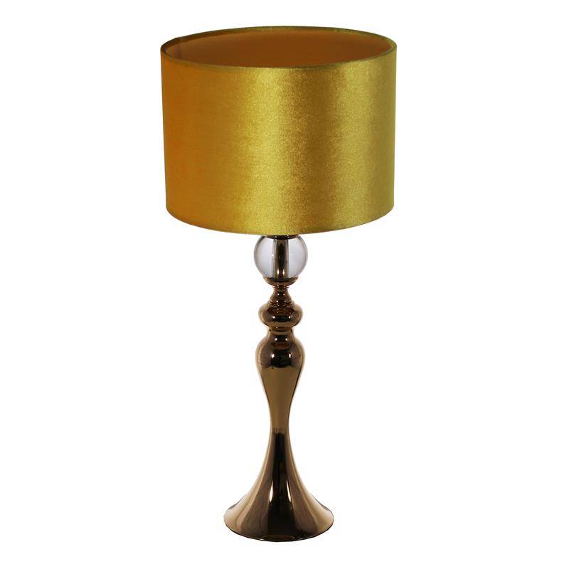 LAMPA ZŁOTA MNIEJSZA Z ABAŻUREM W KOLORZE MUSZTARDOWYMWYMIARY:WYSOKOŚĆ LAMPY Z ABAŻUREM H = 55 CM WYSOKOŚĆ  H-44CMŚREDNICA PODSTAWY D-13CMŹR