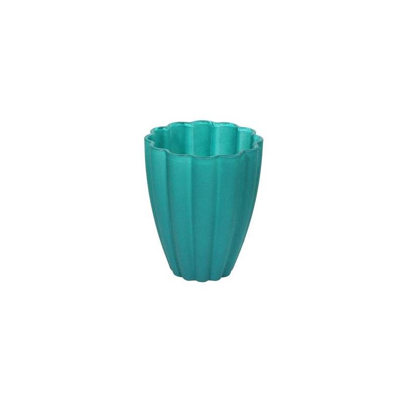 SZKLANY WAZON KWIATEK TURKUSOWY MATOWY MALOWANY OD ZEWNĄTRZ, H-17 CM, D-13 CM