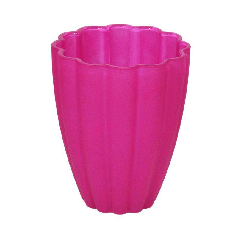 SZKLANY WAZON KWIATEK PURPUROWY MATOWY MALOWANY OD ZEWNĄTRZ, H-17 CM, D-13 CM