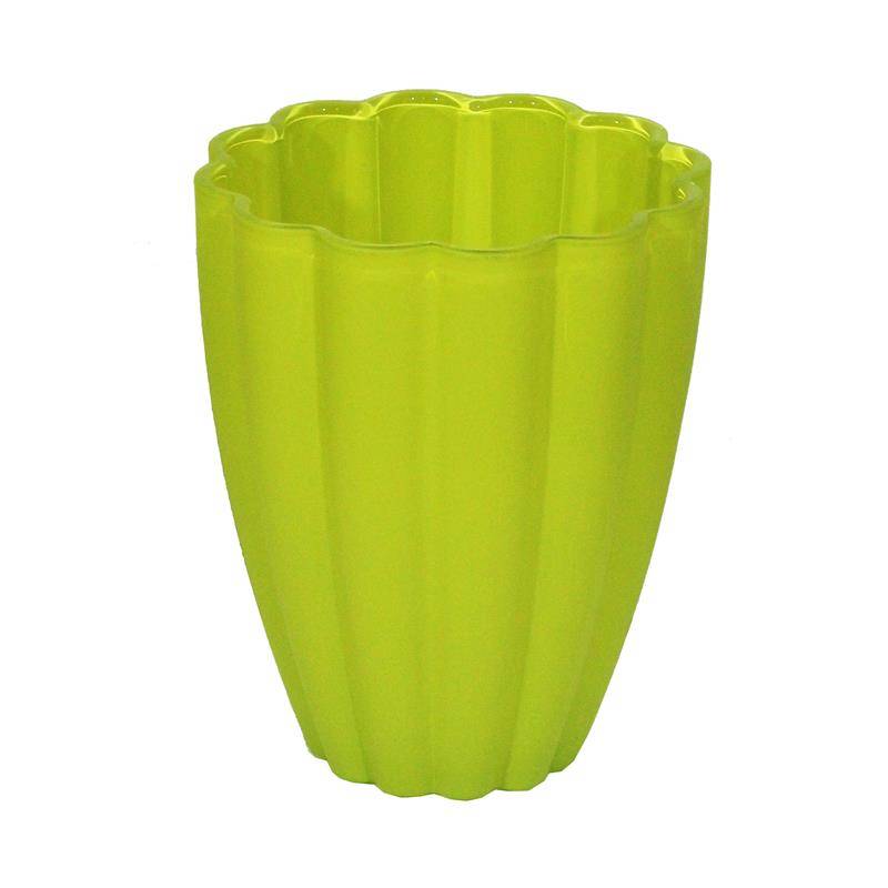 SZKLANY WAZON KWIATEK ZIELONY MATOWY MALOWANY OD ZEWNĄTRZ, H-17 CM, D-13 CM