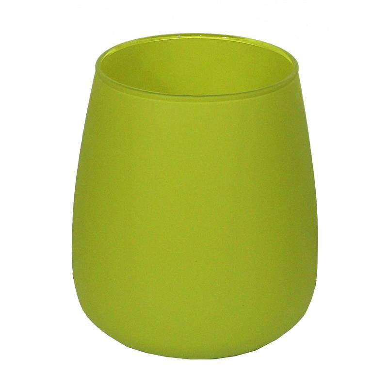 SZKLANY WAZON W KOLORZE ZIELONYM MATOWYM MALOWANY OD ZEWNĄTRZ BECZKA, H-17 CM, D-11,9 CM
