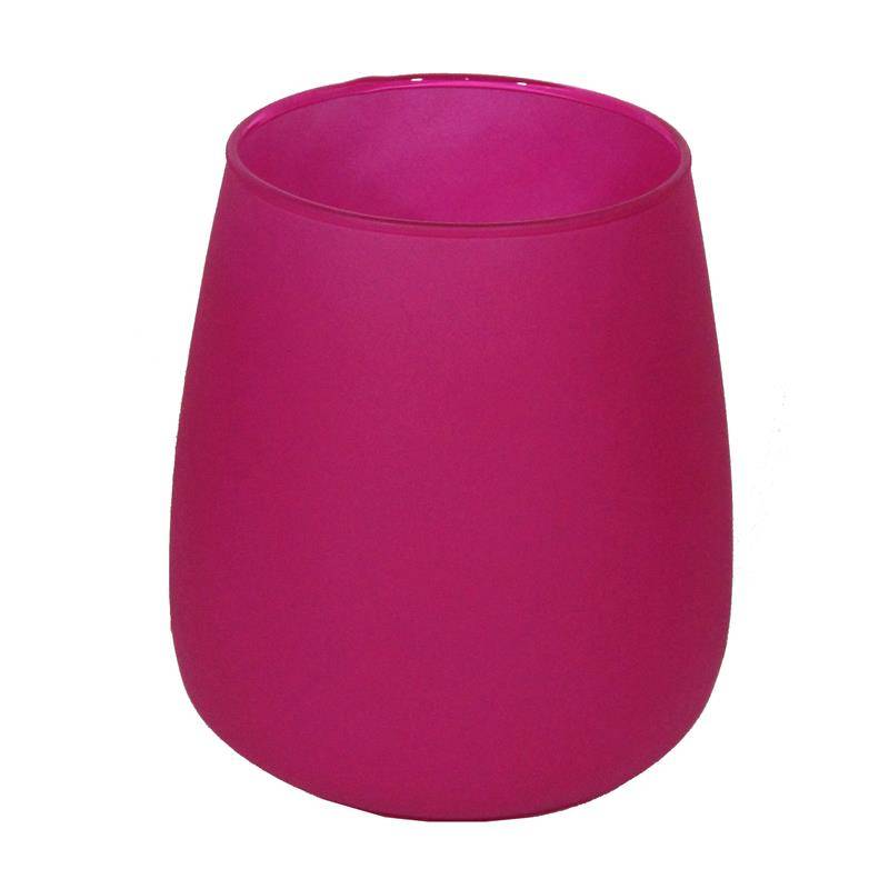 SZKLANY WAZON W KOLORZE PURPUROWYM MATOWY MALOWANY OD ZEWNĄTRZ BECZKA ,  H-17 CM, D-11,9 CM