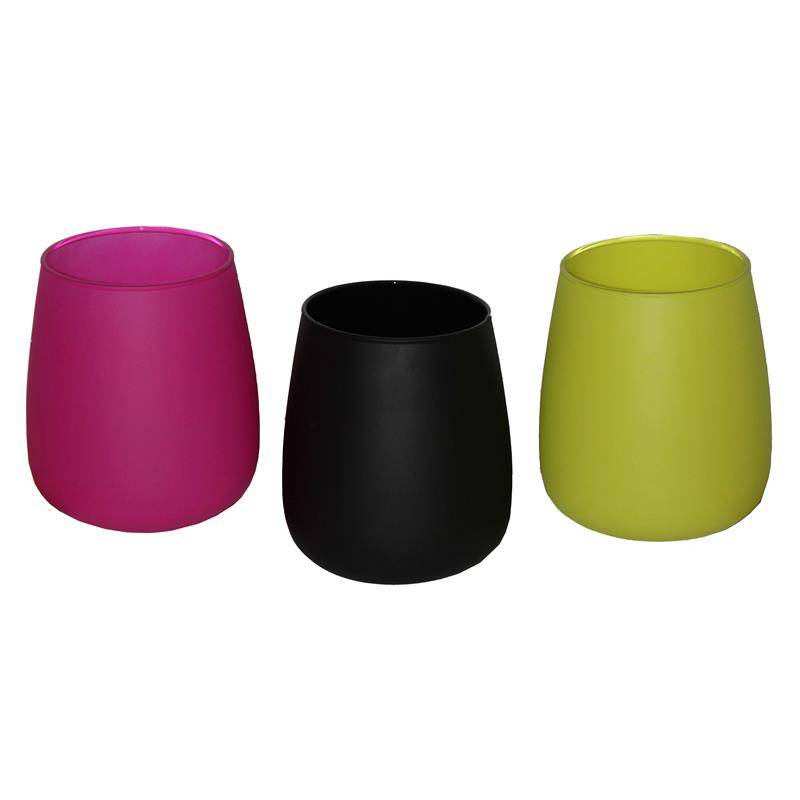 SZKLANY WAZON W KOLORZE ZIELONYM MATOWYM MALOWANY OD ZEWNĄTRZ BECZKA, H-17 CM, D-11,9 CM