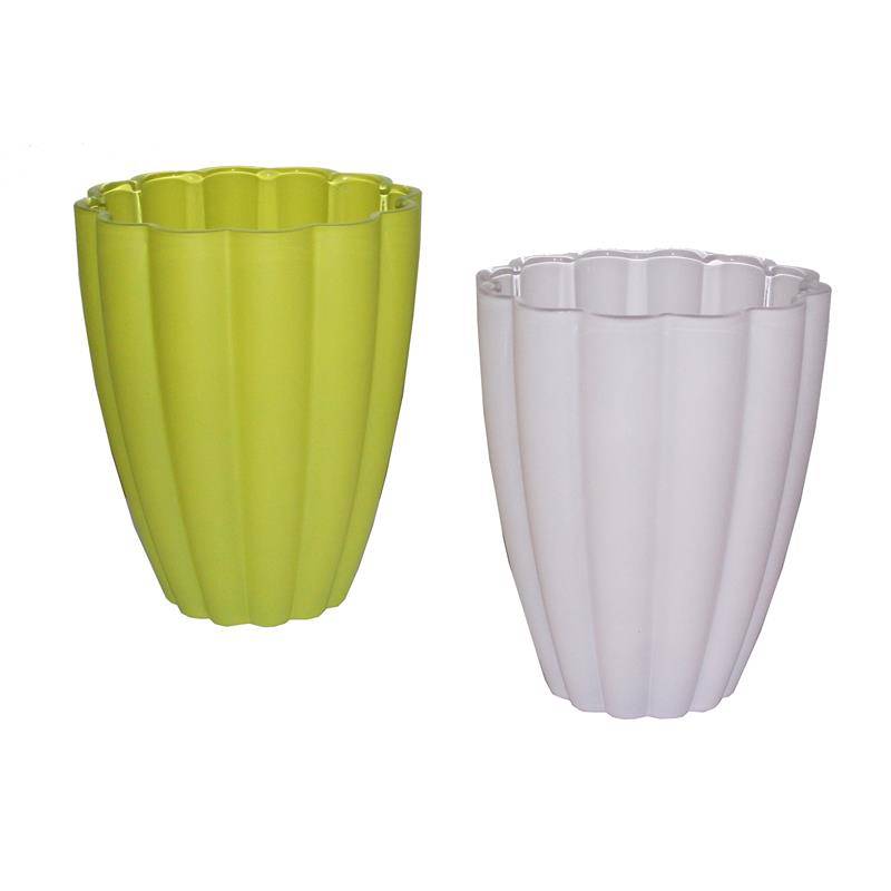 SZKLANY WAZON KWIATEK ZIELONY MATOWY MALOWANY OD ZEWNĄTRZ, H-17 CM, D-13 CM