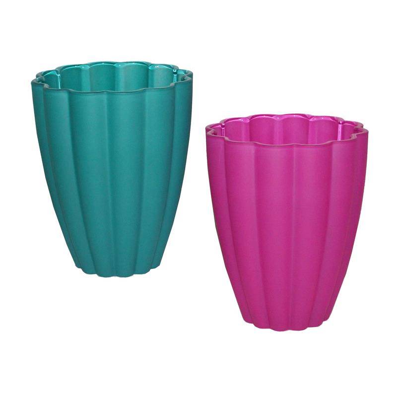 SZKLANY WAZON KWIATEK PURPUROWY MATOWY MALOWANY OD ZEWNĄTRZ, H-17 CM, D-13 CM