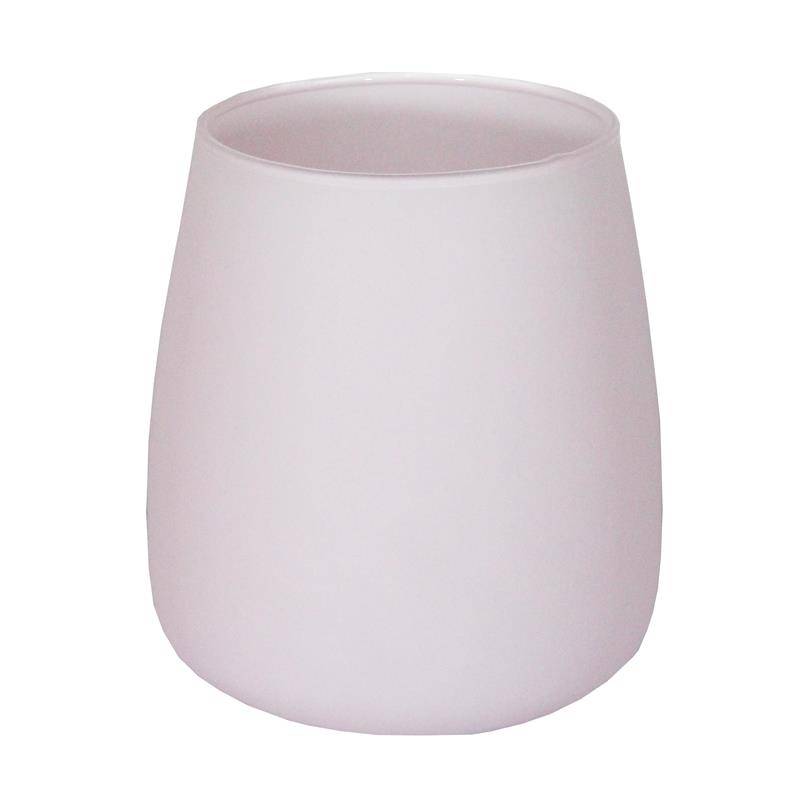 SZKLANY WAZON W KOLORZE RÓŻOWYM MATOWY MALOWANY OD ZEWNĄTRZ BECZKA  H-17 CM, D-11,9 CM